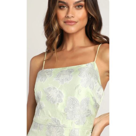 Lulu's Asymmetrical Formal Bodycon Mini Dress Light Green Silver Size Large NEW - Picture 4 of 12